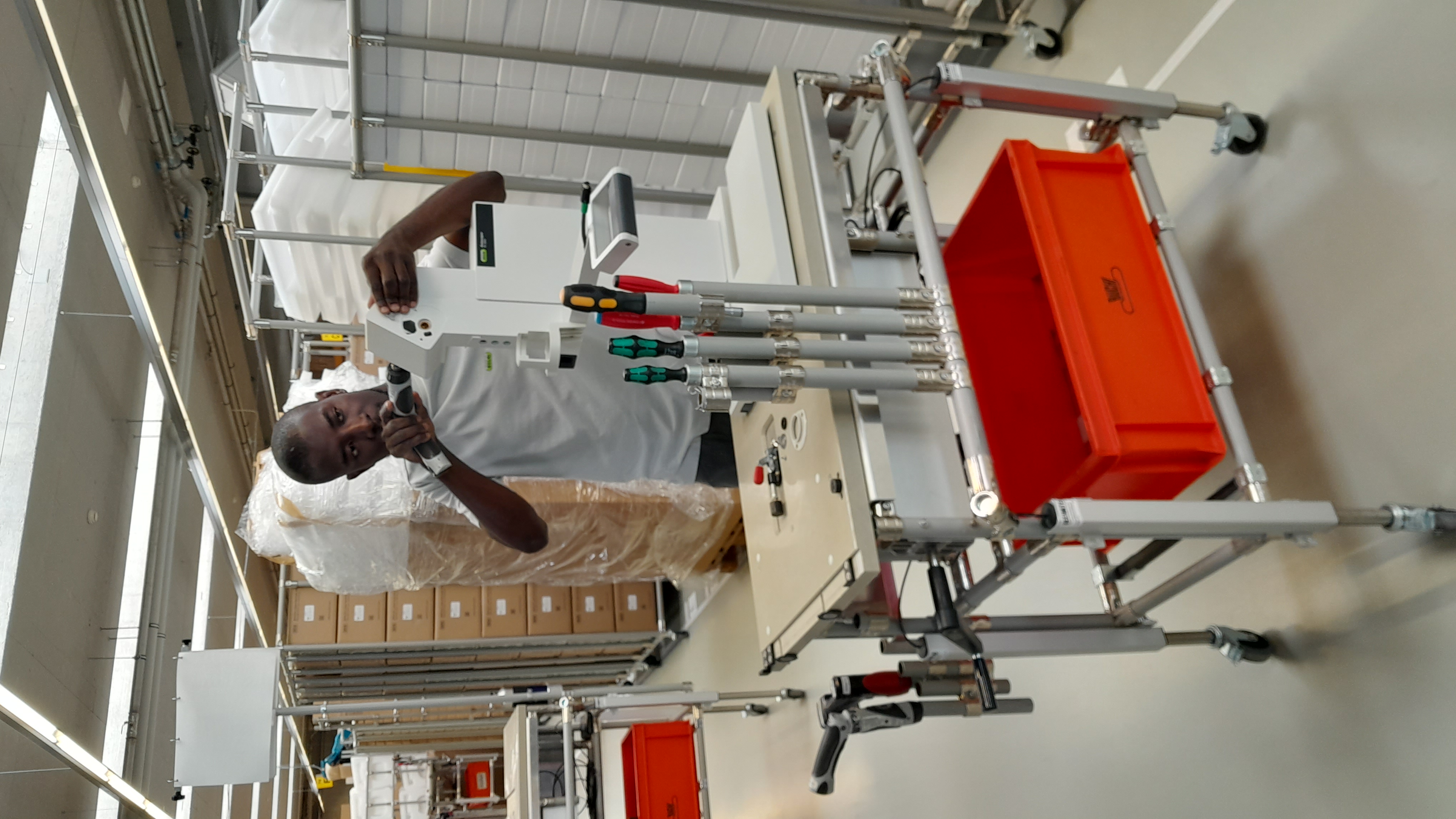 Martin Nambahu hard at work on the assembly line at Buchi.