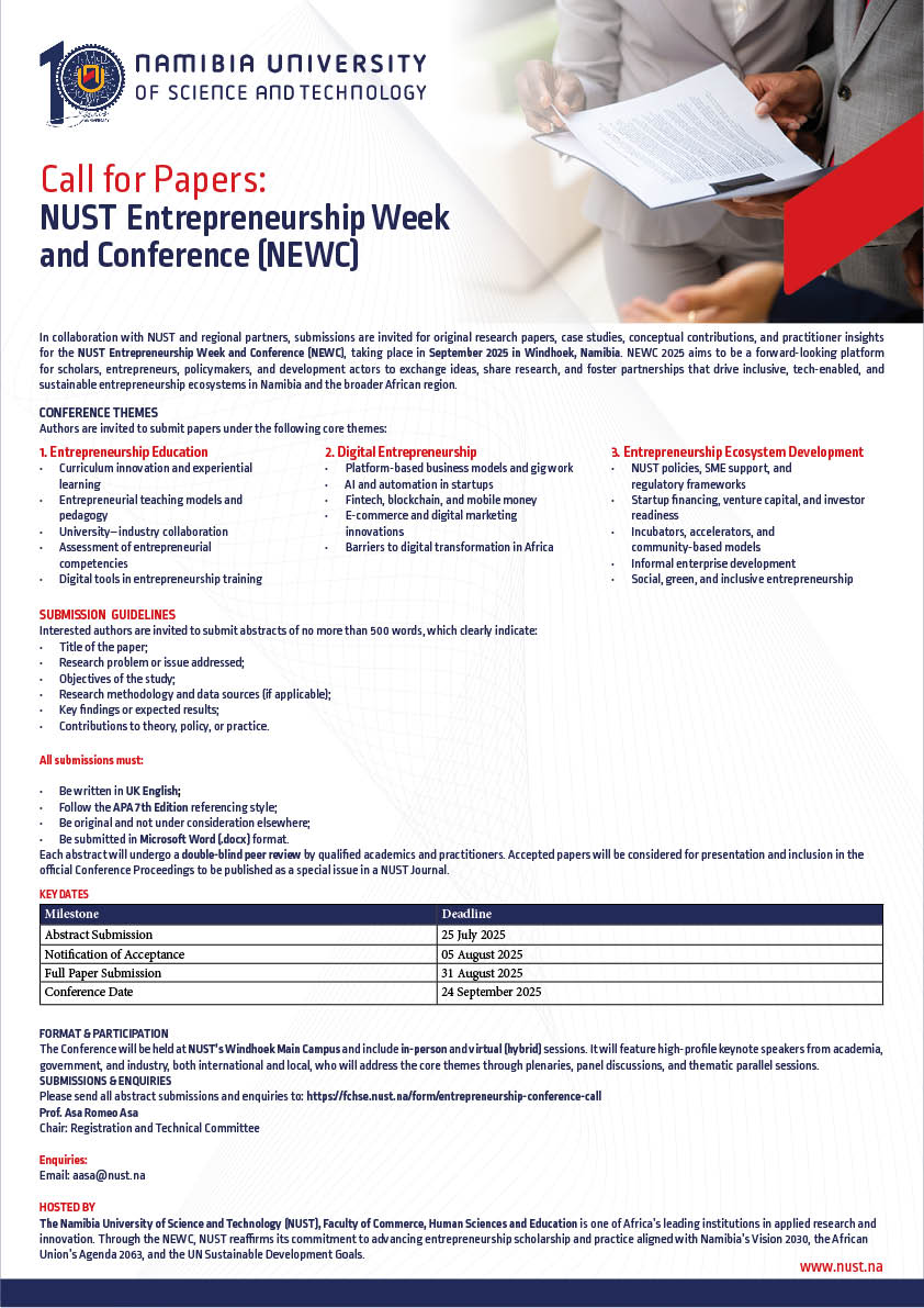Call for Papers: NUST Entrepreneurship Week and Conference (NEWC ...