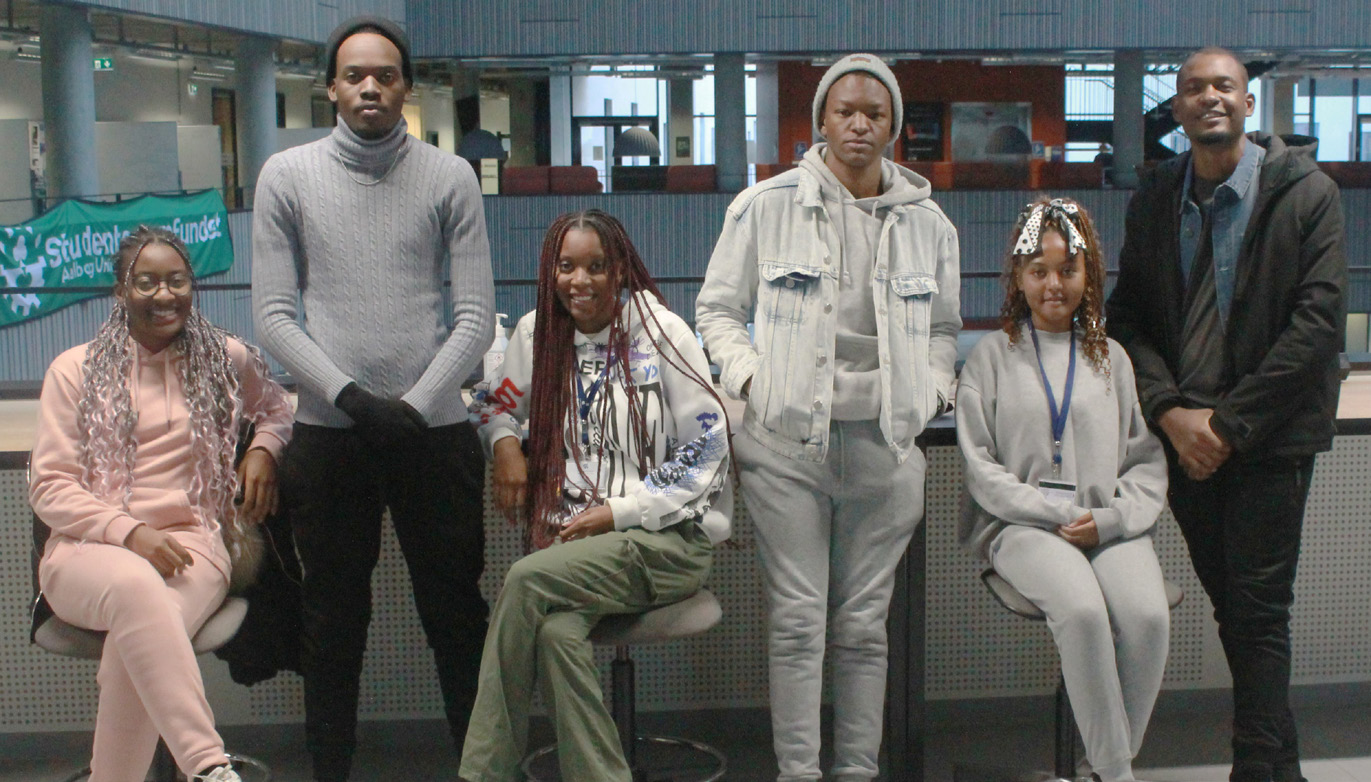 From left to right: Kaulyaalalwa Peter, Isaac Makosa, Selma Auala, Jason Mendes, Francineth Bauleth and Lemuel Mayinoti at the AAU Create building.