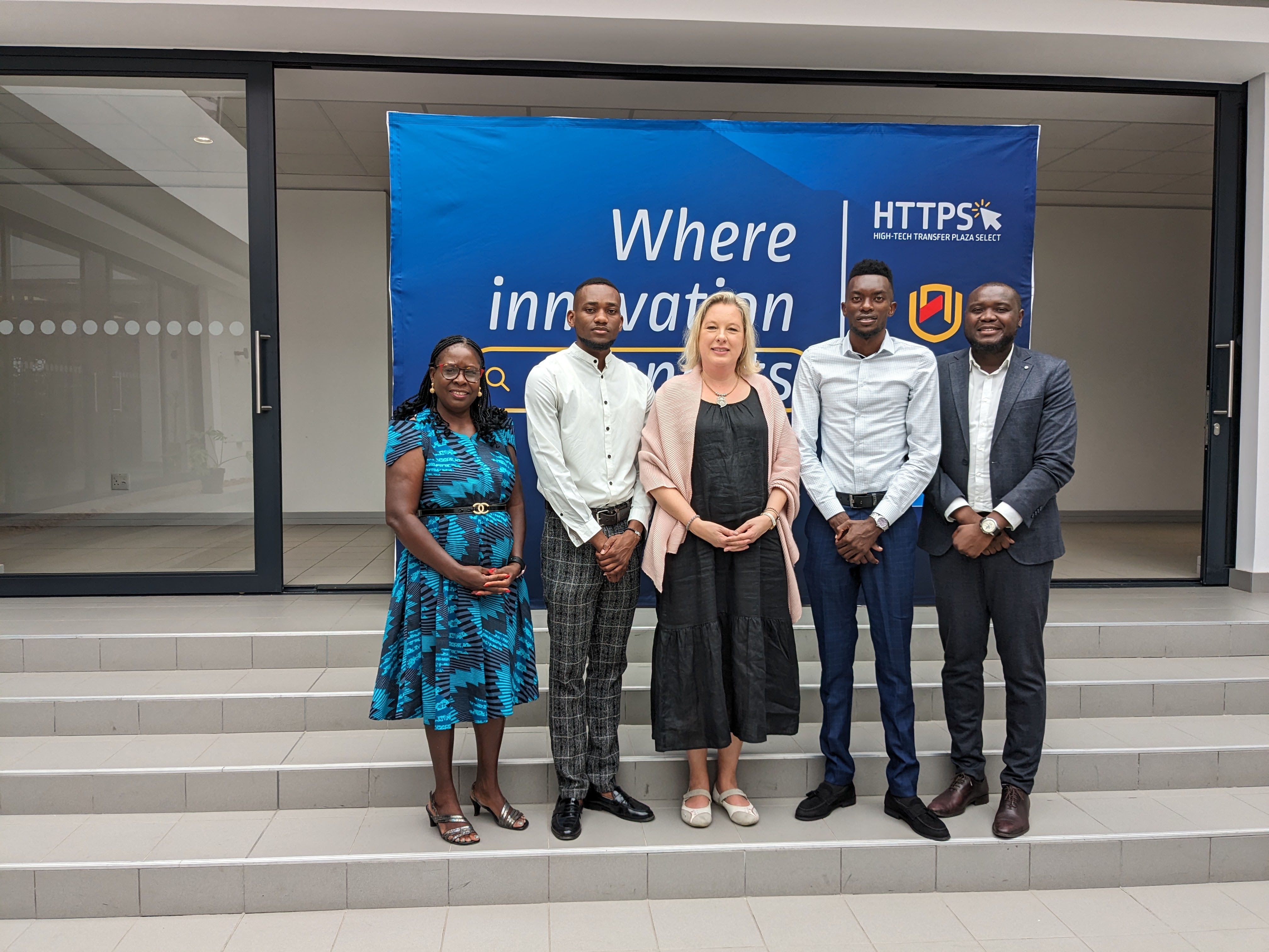 NUST B-Eng Mechanical  students  Jafet Andenge Nashilongo and Noody Tulyaamekeni Hamukoto who will be exchange students at DHBW  University for three months  starting in April 2024 are pictured with  Ms Theodora Mweuta: International Relations Coordinator at NUST and  Ms Ingela Lundin and  the  Associate Dean in the School of Engineering,   Dr Veikko  Shalimba . 