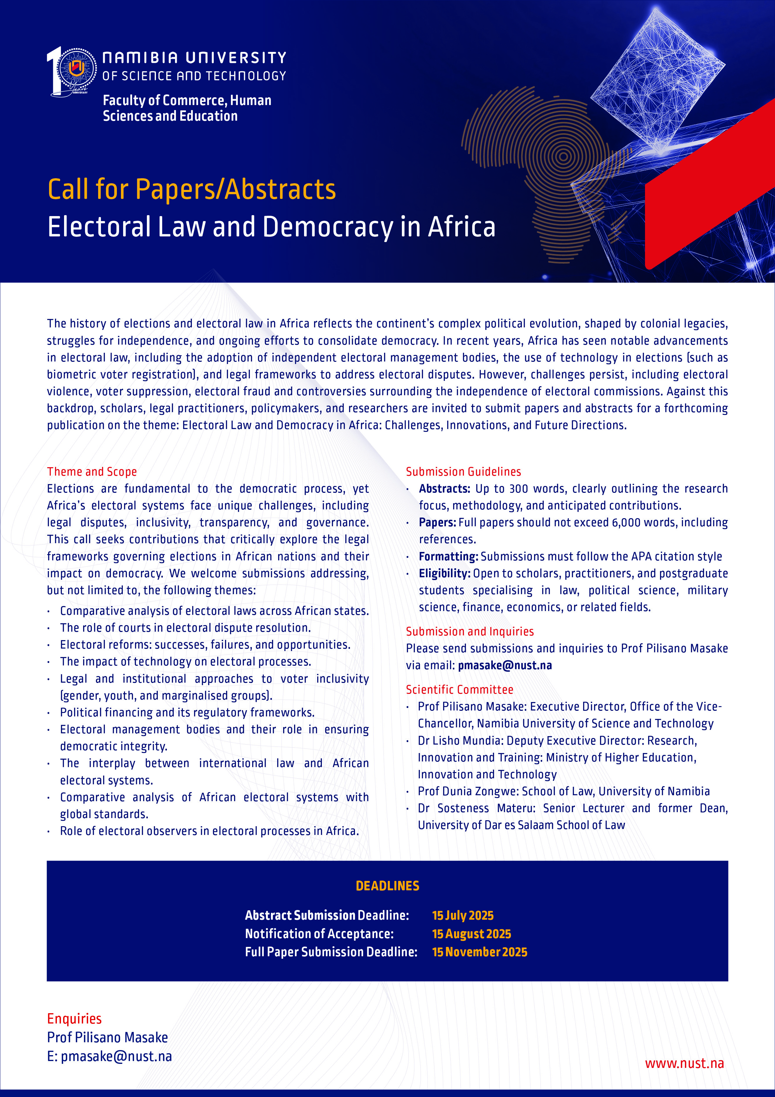 Call for Papers/Abstracts Electoral Law and Democracy in Africa