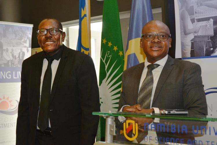 Left to right: Dr Andrew Niikondo, NUST Deputy Vice-Chancellor: Teaching, Learning and Technology; and Andrew Kanime, CEO of Namport and Chairman of the Namport Social Investment Fund.