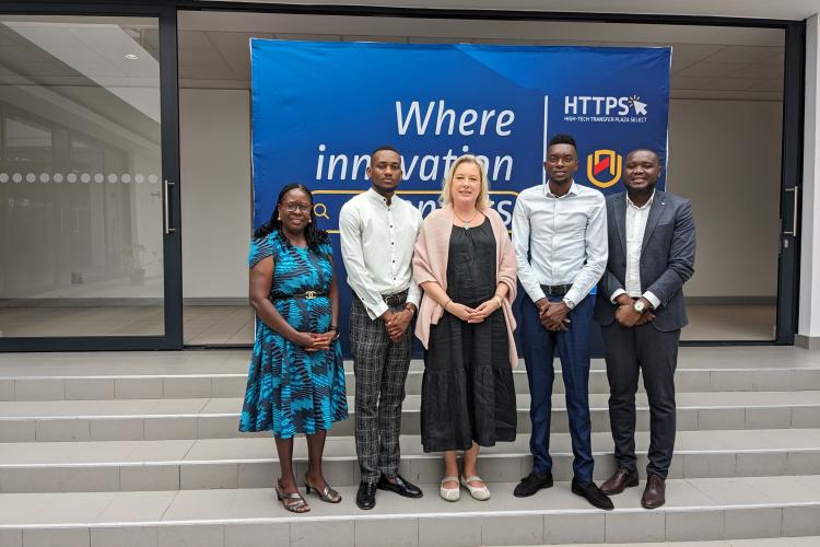 NUST B-Eng Mechanical  students  Jafet Andenge Nashilongo and Noody Tulyaamekeni Hamukoto who will be exchange students at DHBW  University for three months  starting in April 2024 are pictured with  Ms Theodora Mweuta: International Relations Coordinator at NUST and  Ms Ingela Lundin and  the  Associate Dean in the School of Engineering,   Dr Veikko  Shalimba . 