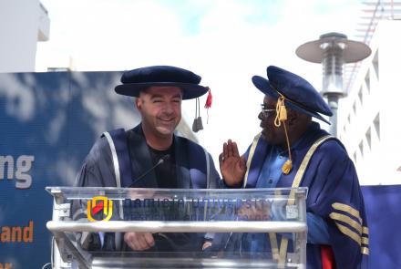 Hon Dino Balloti pictured with Prof Andrew Niikondo