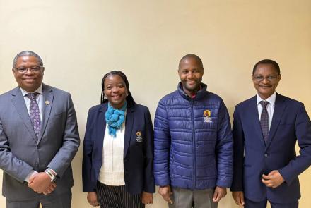 Dumisani Masilela, Executive Secretary of the Southern African Customs Union (SACU), Prof Efigenia Semente, Executive Dean, Faculty of Commerce, Human Sciences and Education, Lameck Odada, Lecturer, Development Finance, Abed Iyambo, SACU Senior Office Manager