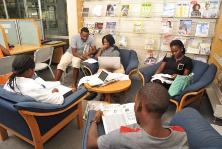 A group of students studying